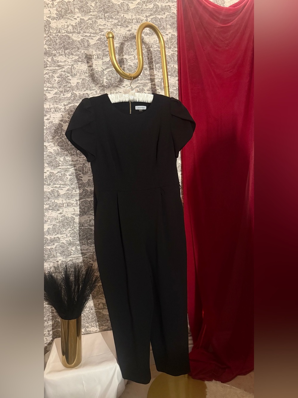 Calvin Klein Black Tulip Sleeve Jumpsuit | Size 14